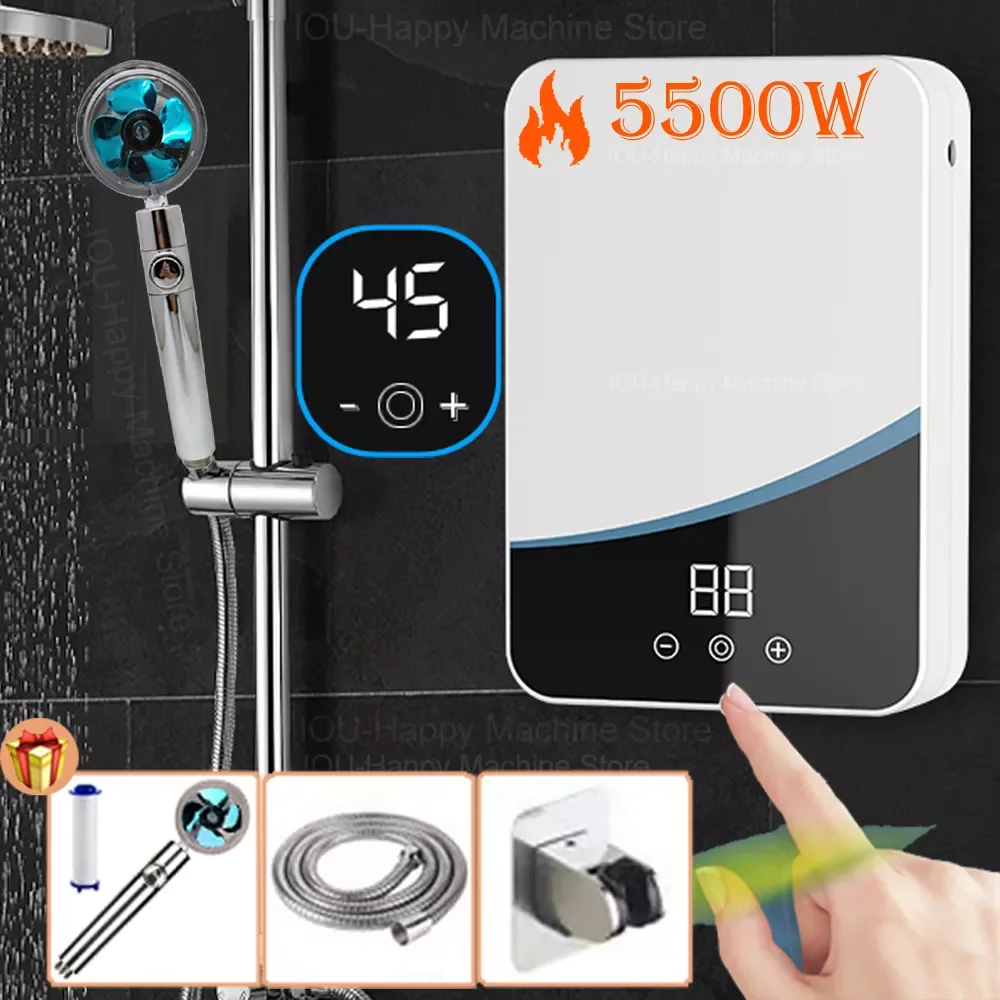 Temperature Adjustable Instant Tankless  Hot Water Heater Kitchen Bathroom Shower Hot Water Fast Heating EU Plug