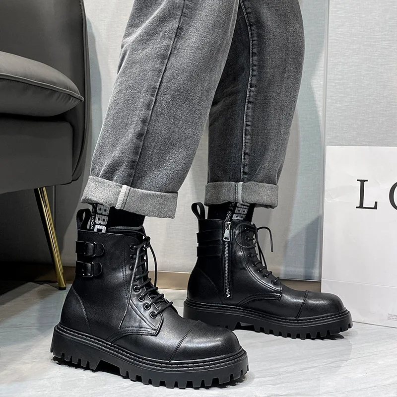 

High Top Boots Fashion Versatile High Top Men Shoes Motorcycle Boots Comfortable Breathable Winter Non-slip Shoes
