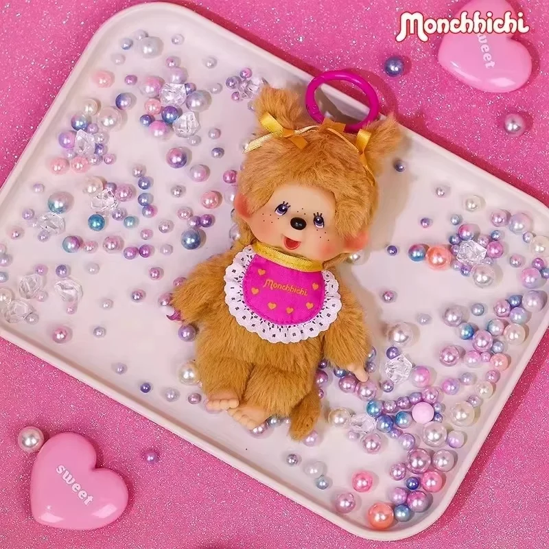 Новая оригинальная плюшевая фигурка Monchhichi: Золотистый ретривер с банданой в форме сердца и косичками, мягкая плюшевая кукла, подарок, игрушка, брелок (art.: 3920d81ee3e83) - 3920d81ee3e83