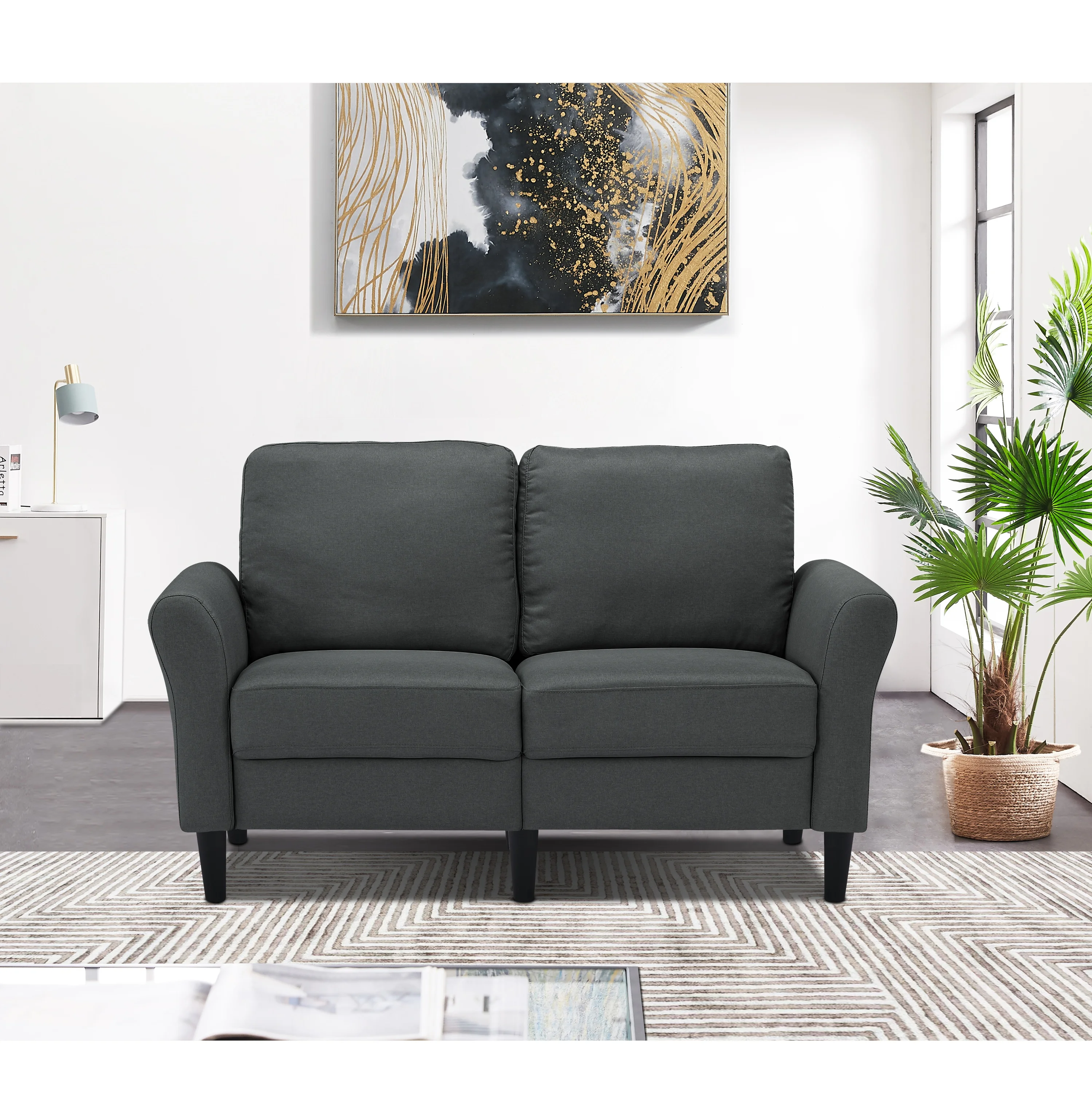 

2-person DARK GREY Stationary Sofa and Couch