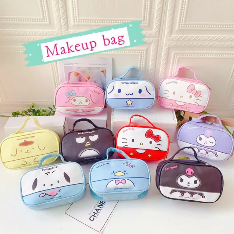

Cartoon Sanrios Anime Hello Kitty Kuromi Melody Cinnamoroll Pachacco Makeup Bag Kawaii Large Capacity Portable Student Pen Bag
