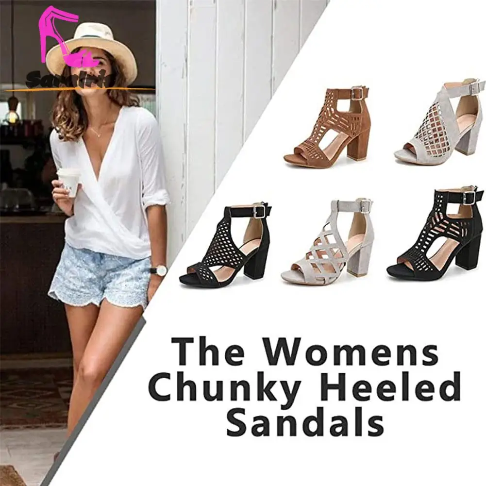 Roman Vintage Style Women Sandals Summer 2023 Skeleton Fish Mouth Outer Wear Sandals Boot Ankle Buckle Thick Heels Comfy Shoes