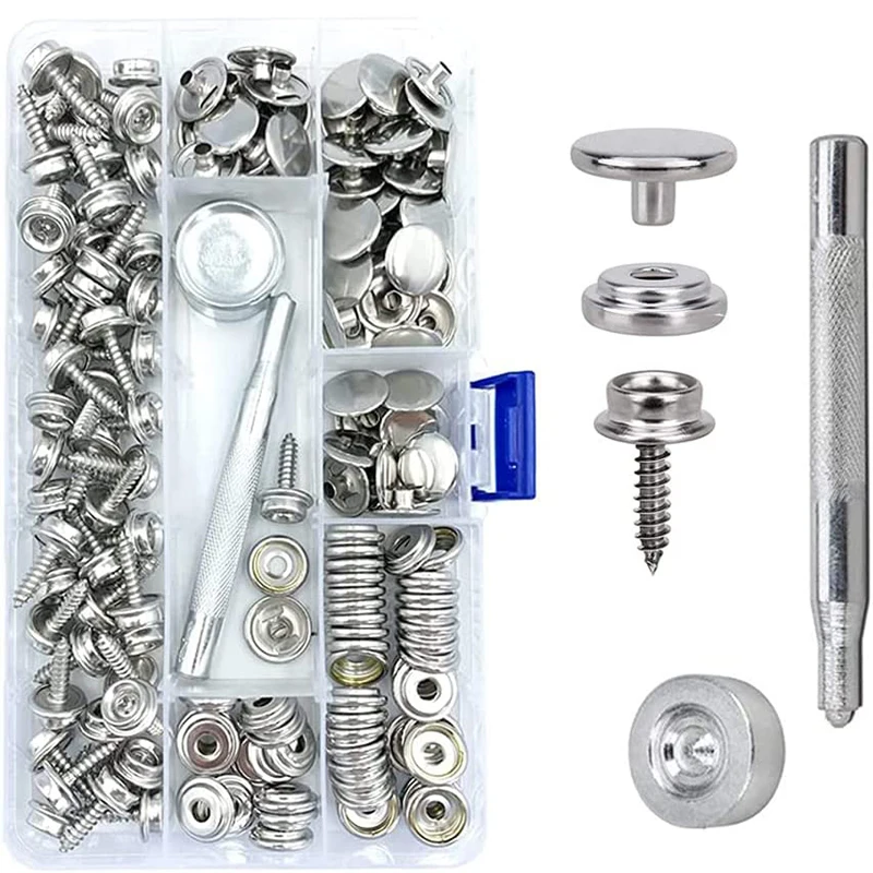 

10-15MM Stainless Steel Marine Grade Canvas and Upholstery Boat Cover Snap Button Fastener Kit with 2Pcs Setting Tool