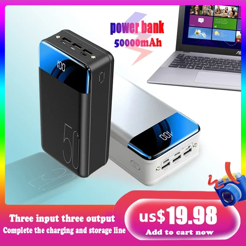 

Portable powerbank Spare battery 2023 Power bank large capacity power bank fast charge iphone power bank 50000mah free shipping