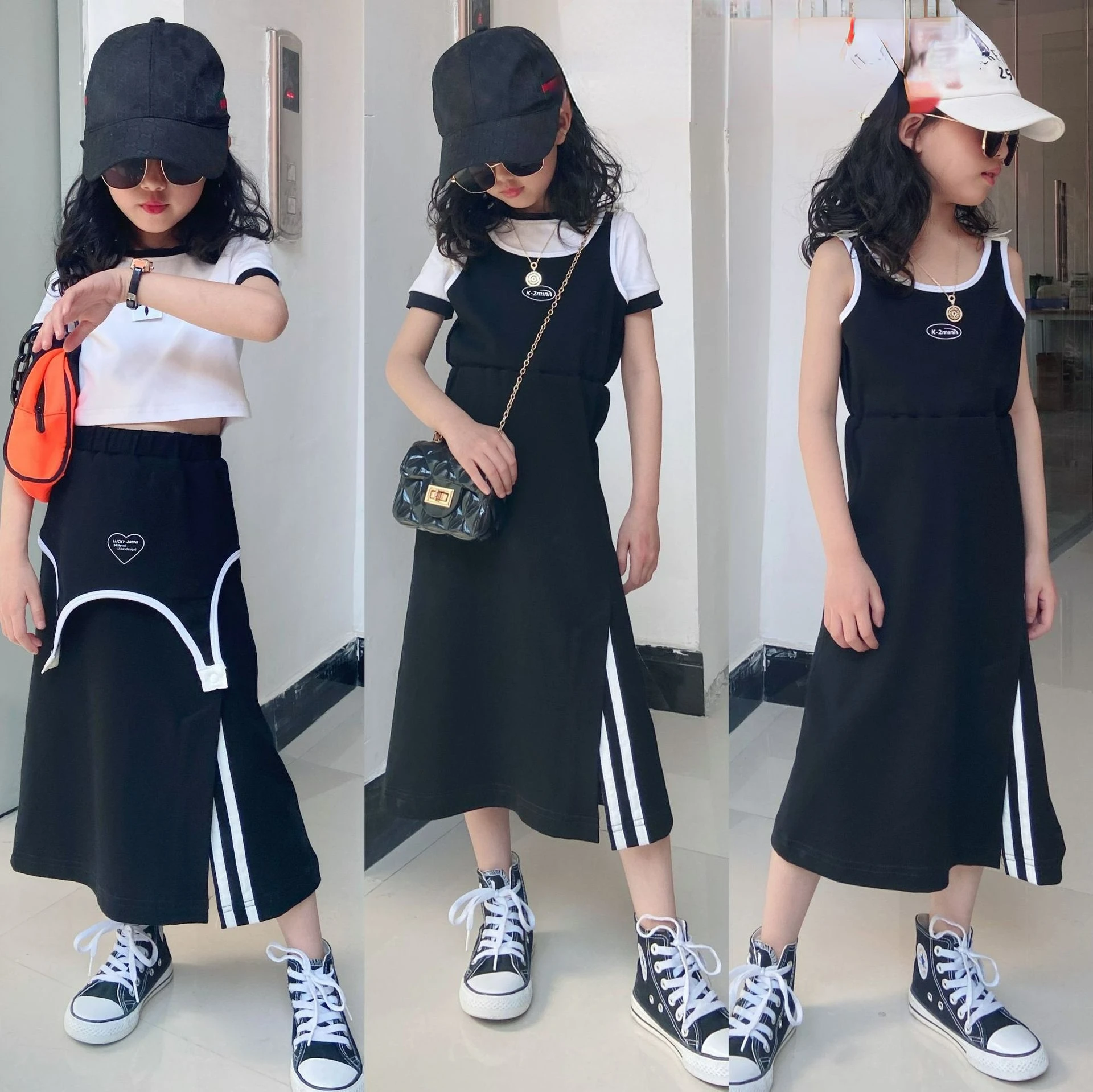 

2022 spring and summer new girls' Western-style vest dress suspender dress