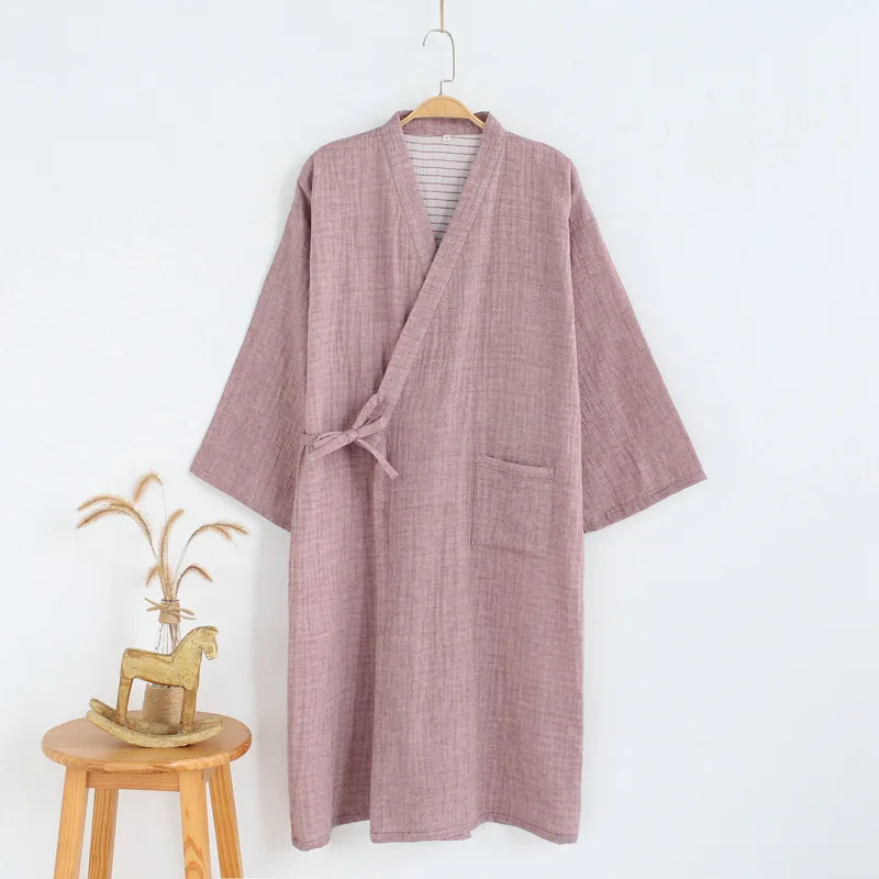 Cotton Women's Bathrobe Japanese Style Kimono Ladies Summer Bath Robe V Neck Long Sleeve Spring Crepe Comfortable Homewear 2023