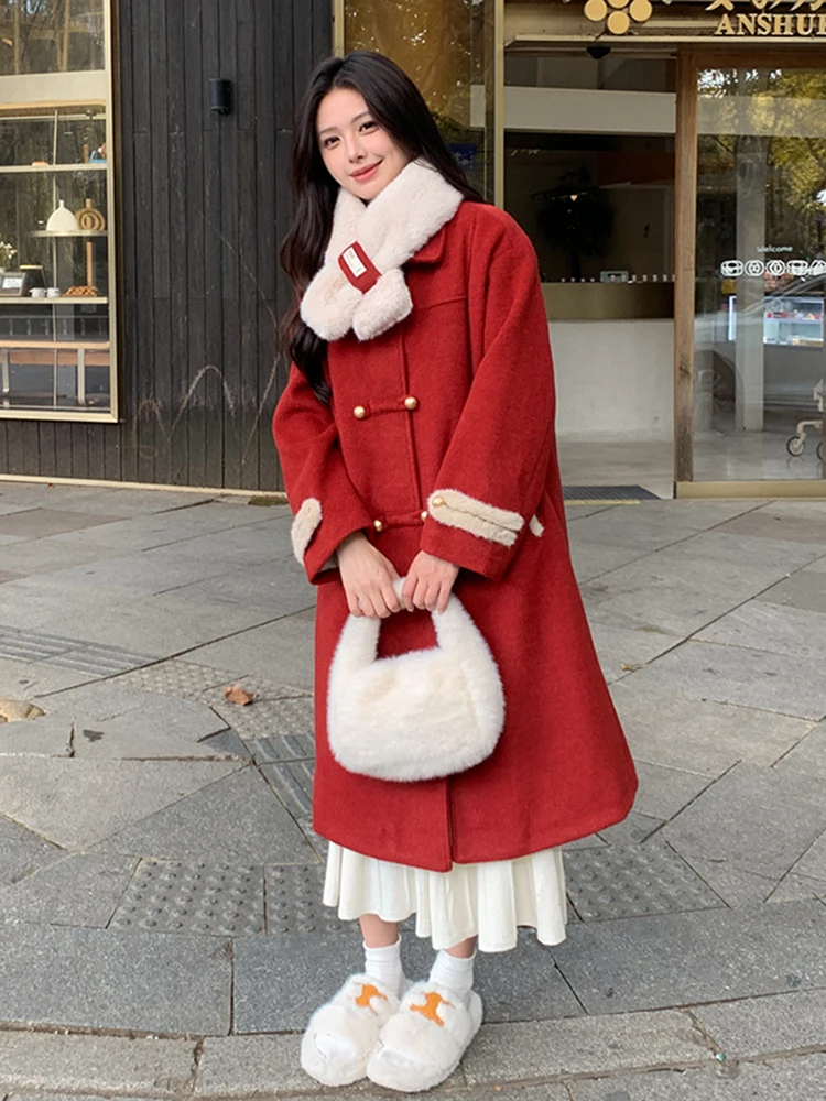 New Year Christmas Red Woolen Jacket Women 2024 Autumn and Winter High Sense Super Nice Korean Series Thick Coat