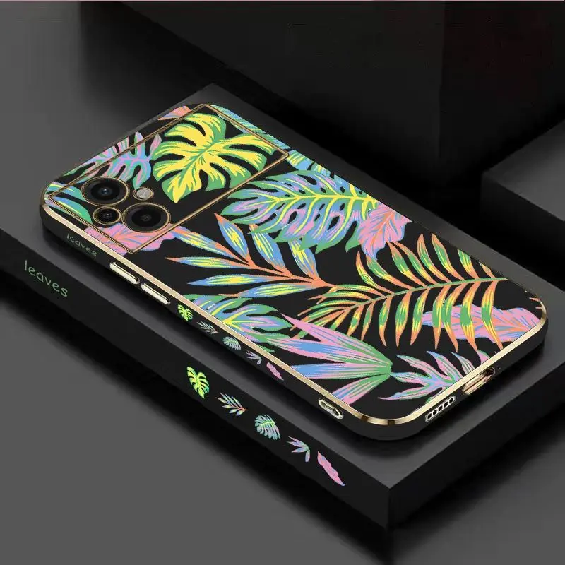 Camouflage Leaves Luxury Plating Phone Case For Xiaomi Poco M5 M4 Pro F4  X4 GT F4 GT X4F3 X3 M3 X3 NFC X2 X3 Pro C40 Cover
