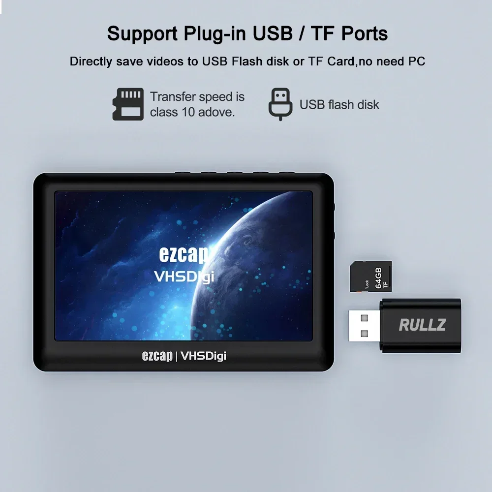 Фото Дигитайзер VHS RCA AV Аналоговая карта видеозахвата Запись USB U-диска TF-карты для видеокамеры VHS VCR Hi8 DVD-плеер с петлей HDMI №5