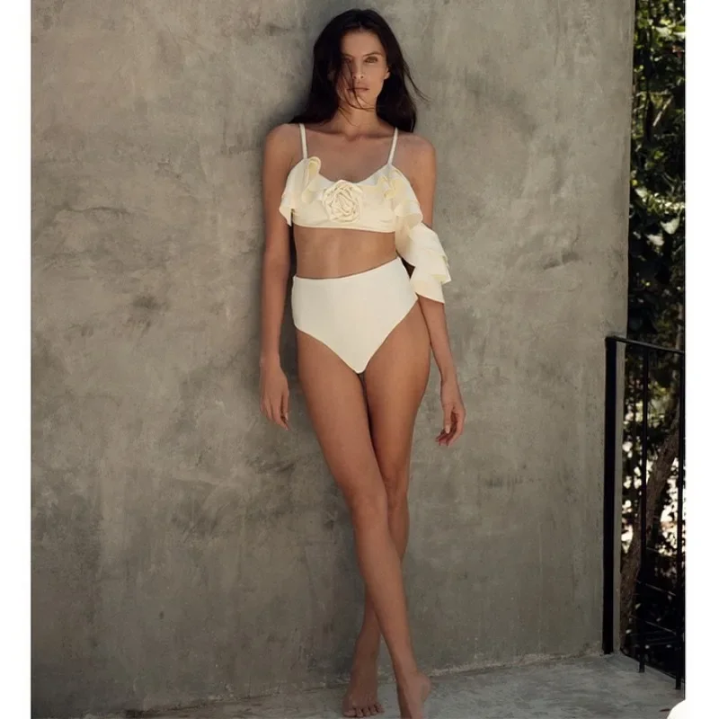 Женский купальник с высокой талией и цветочным принтом купальный костюм из двух