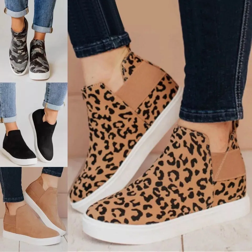 

Women's Vulcanized Shoes 2022 Trendy Leopard Non Slip Lazy Shoes Plus Size Women Elastic Band Casual Shoes