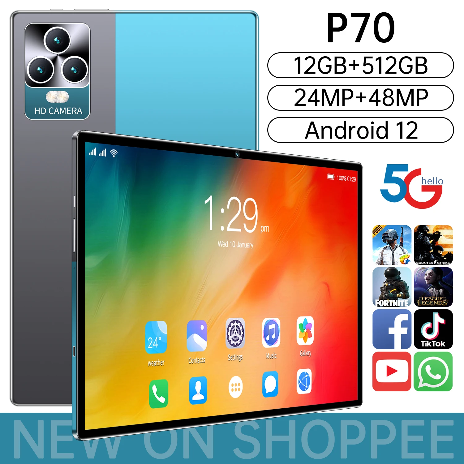 

2023 New P70 10.4 inch Network Android 12 Tablet 12GB RAM 512GB ROM 5500 mAh 10Core tablet MTK6797 Wifi Tablet