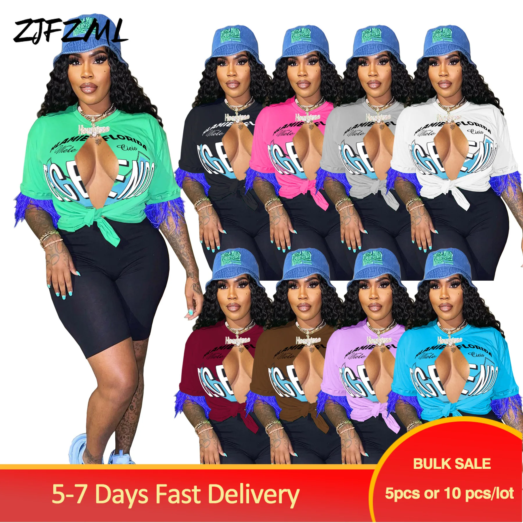 

Bulk Items Wholesale Lots Hip Hop Girls Letter Print Running T-shirts Harajuku Casual Feather Half Sleeve Cut Out Front Top Tee