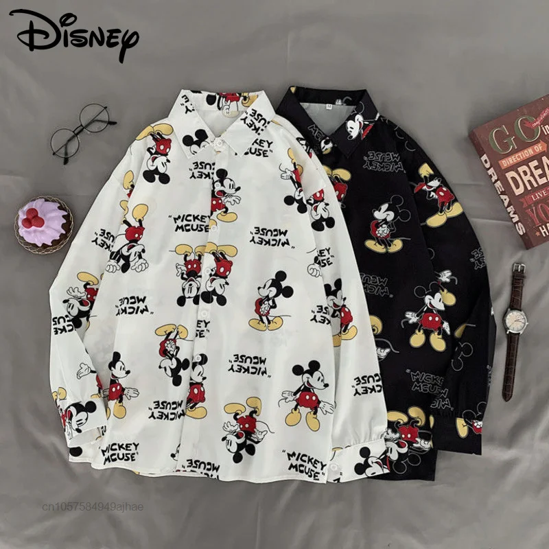 

Disney Mickey Print Thin Shirts Long Sleeve Spring Cartoon Korean Trendy Loose Tops Women Casual Button Up Shirt Female Clothing