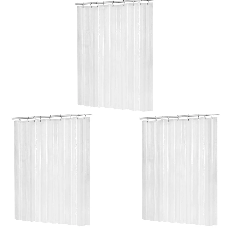 

3Pcs 180Cmx180cm Plastic Peva Waterproof Shower Curtain Transparent White Clear Bathroom Curtain Luxury With Hooks