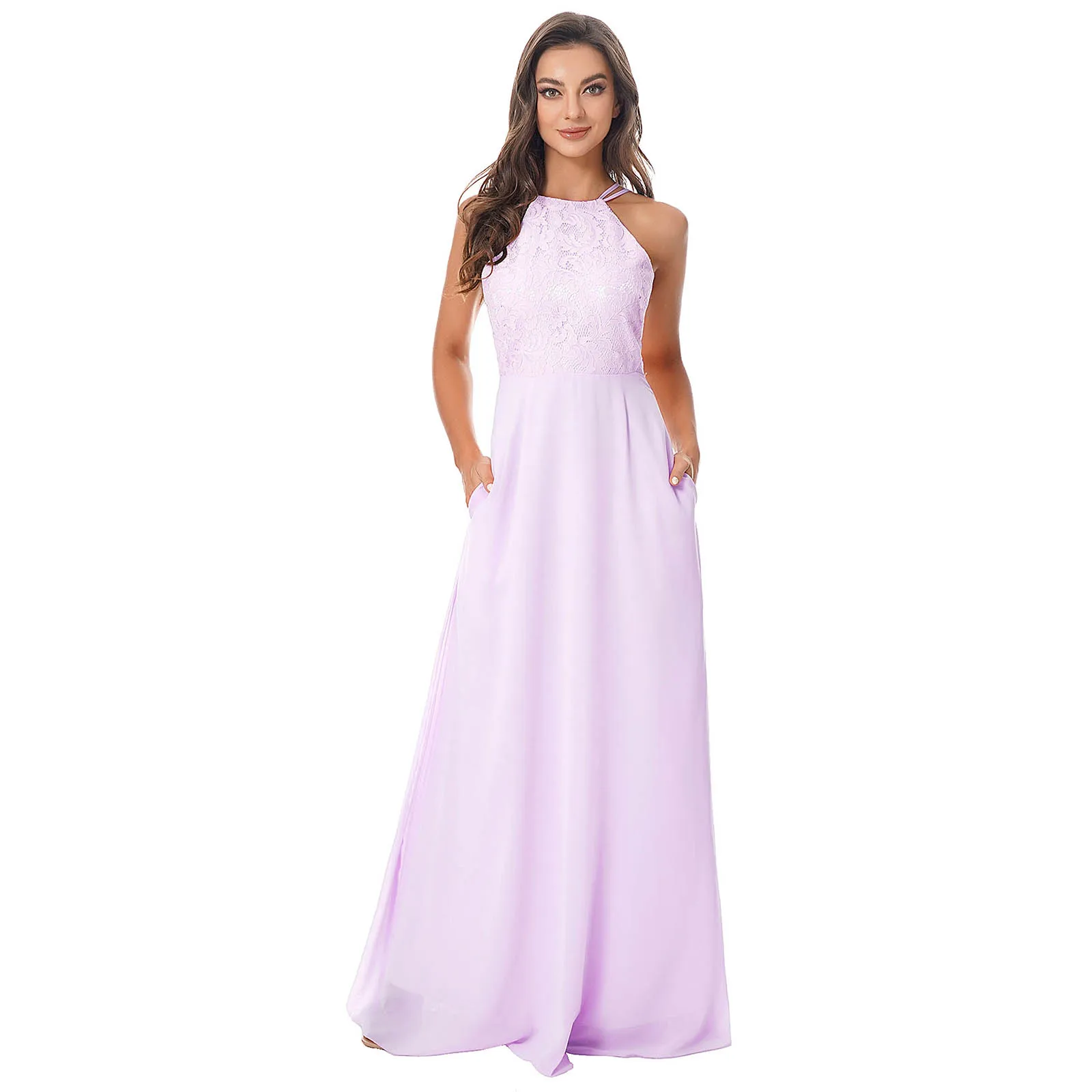 Платье для подружки невесты женское кружевное шифоновое вечернее платье макси