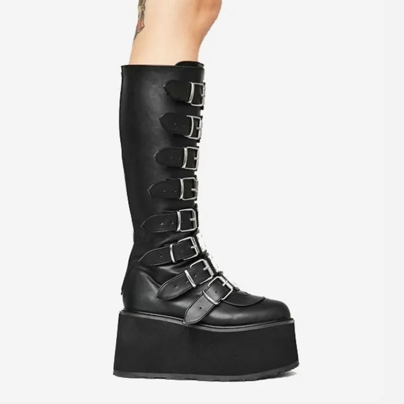 

2022 Winter Motorcycle Boots Women Large 43 Gothic Black Boots Ladies New Women's Boots High Heel Platform Booties Women Boots