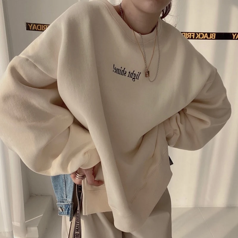 

Women's Clothing Autumn Street Fashion Loose Letter Print Denim Stitching Crew Neck Long Sleeves Streetwear Wind Pullover Tops