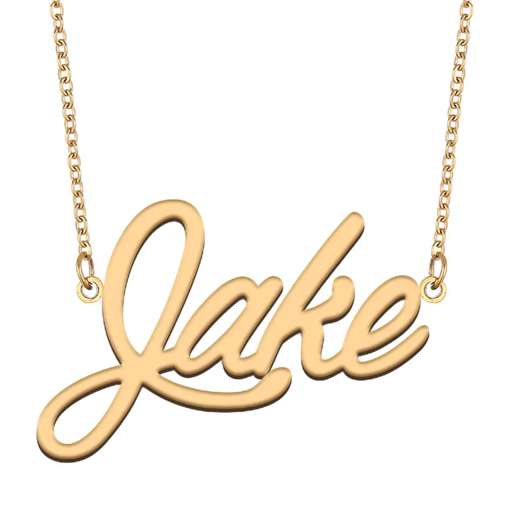 

AOLOSHOW Jake Name Necklace Stainless Steel for Women Jewelry Gold Color Nameplate Pendant Font Letters Choker Necklaces