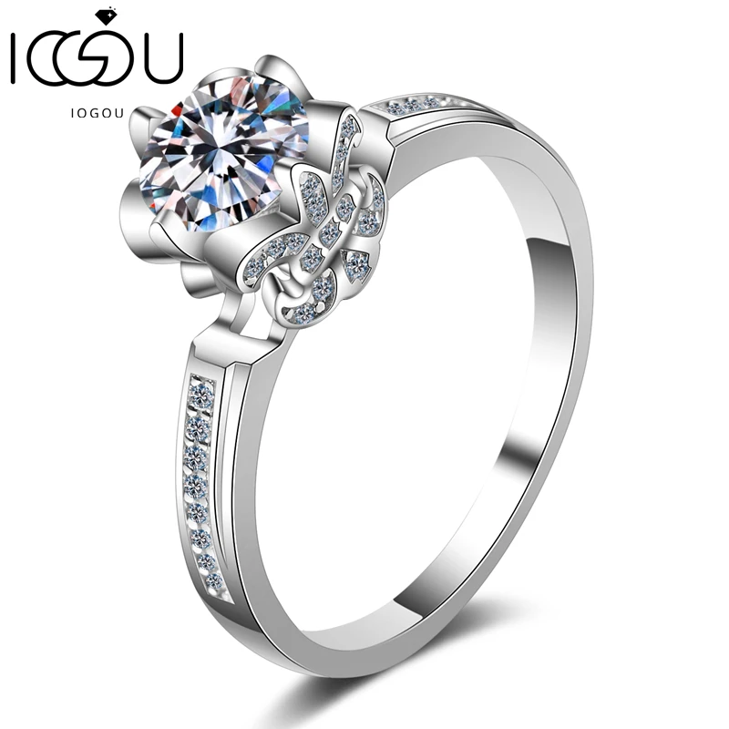 

IOGOU Moissanite Classic Engagement Ring 0.8ct 925 Sterling Silver 18K Gold Plated For Women Jewelry Gift