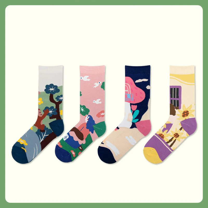5 pairs of high-quality women's socks to the natural series of socks ladies socks personality socks