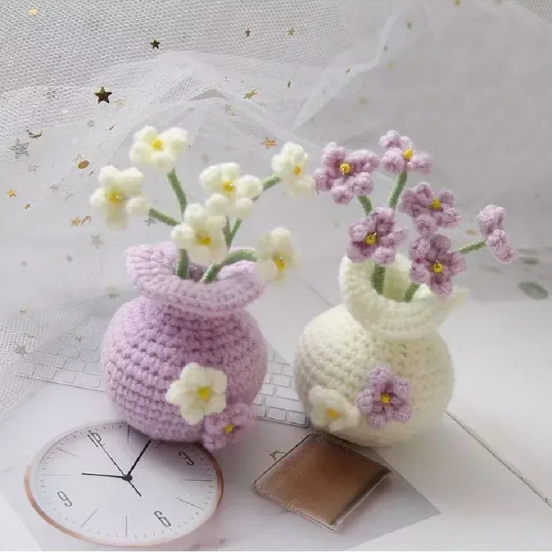 Вязаный крючком мини-цветок в горшке вязаные цветы горшках корзина с растениями