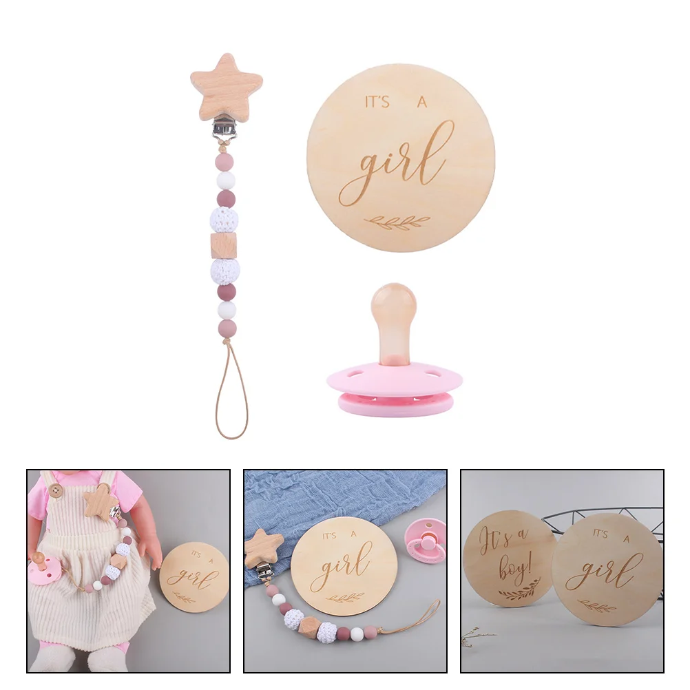 

1 Set Cards Sturdy Pacifier Announcement Sign Baby Birth Photo Props Wooden Baby Milestone