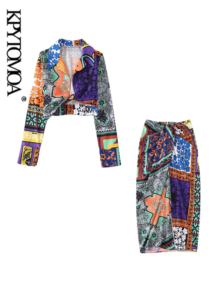 

KPYTOMOA женские модные укороченные блузки с принтом и завышенной талией, юбки на молнии сзади, женские комплекты из двух предметов для женщин