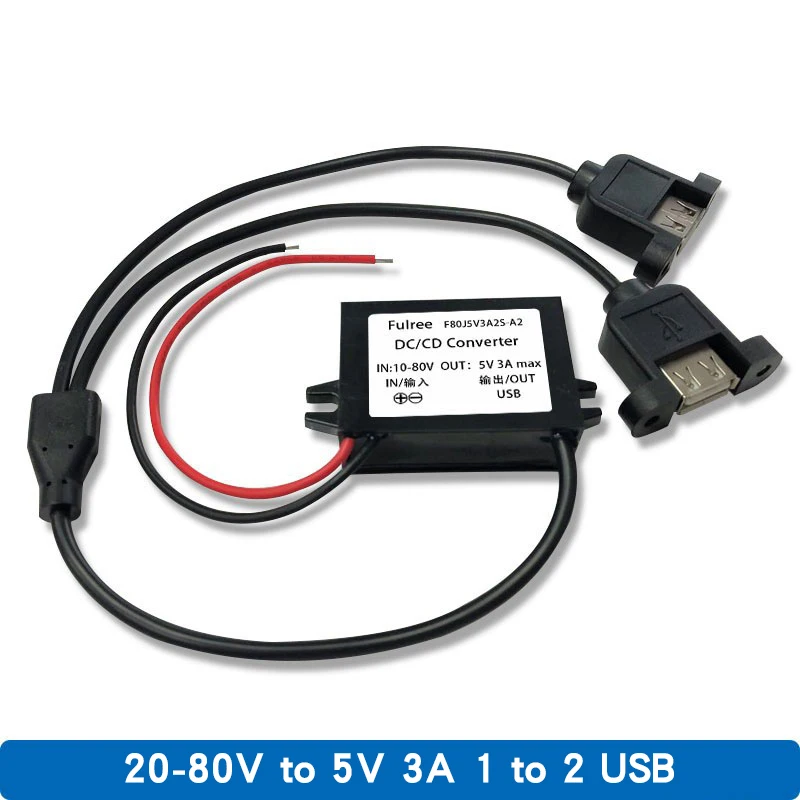 mini micro 2 usb 12v 24v 36v 48v 20v 80v to 5v 3a dc dc step down power converter double usb car charger dual output adapter free global shipping
