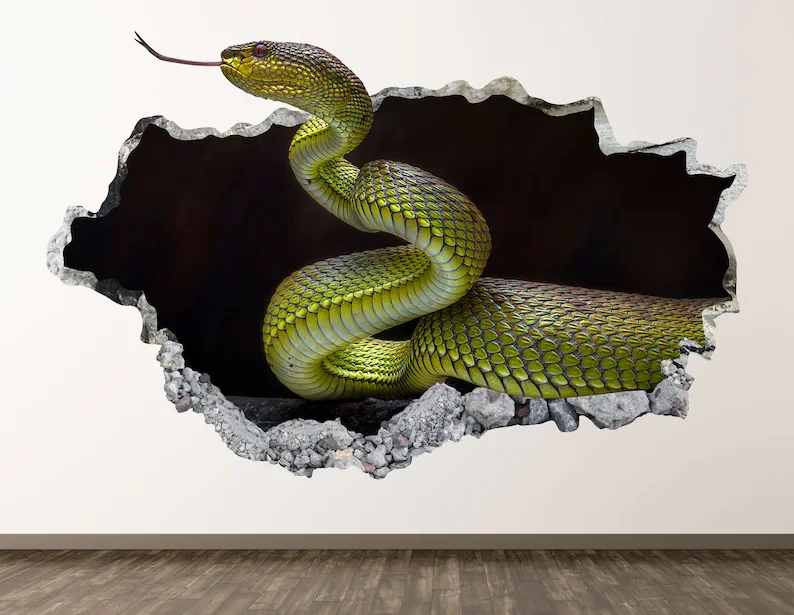 

Зеленая змея Наклейка на стену-Дикие животные 3D разбитая стена художественная Наклейка Декор для детской комнаты виниловый домашний посте...