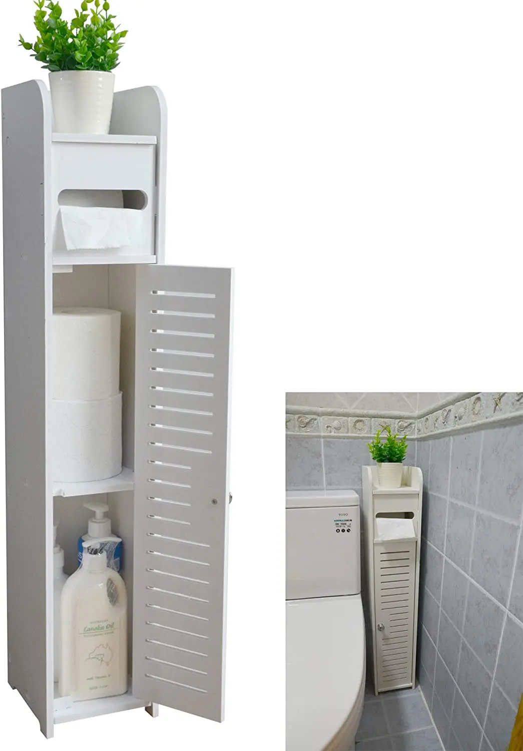 

BluesdeSmall Bathroom Corner Floor Cabinet Toilet Vanity Cabinet Narrow Bath Sink Organizer Towel Storage Shelf for Paper Holder