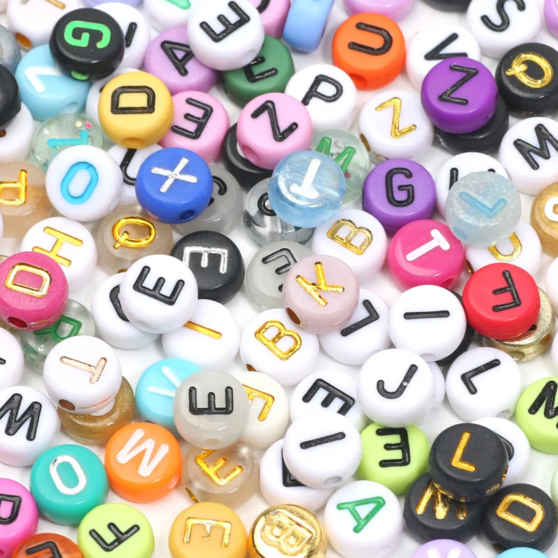 Плоские круглые акриловые бусины в виде букв россыпью 20 г