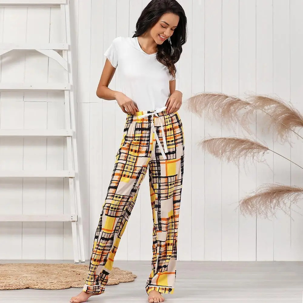 Желтый Клетчатый пижамный комплект короткие женские пижамные комплекты пижамы