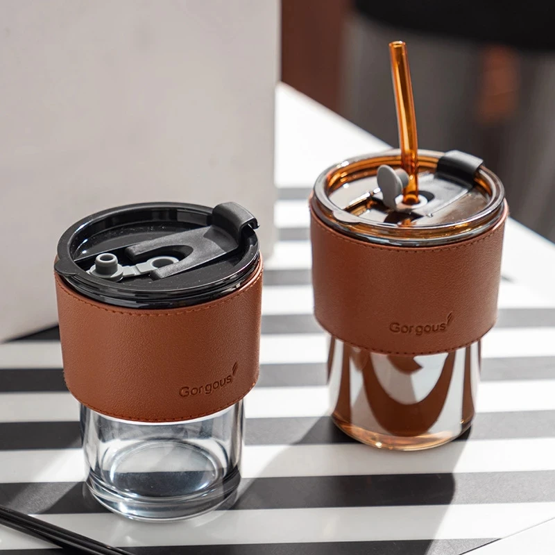 

Custom reusable glass cup with lid and straw Joker vintage premium glass bamboo cups creative coffee cups straw cups portable