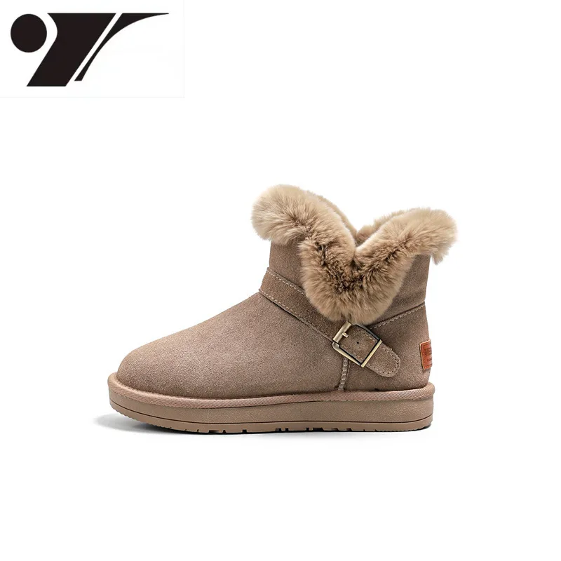 

Rabbit Fur Fashion Snow Boots Women's Genuine Leather Winter Fur Integrated Middle Boots сапоги зима женщины мех