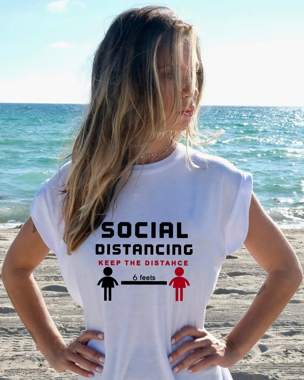 

Social Distancing Keep The Distance 6 Feets Women T-shirts Summer Short Sleeve T Shirt for Female Graphic Camisetas Mujer 2020