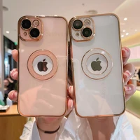 glitter plating logo hole soft transparent case for iphone 13 pro max camera film protector cover for apple 11 12 pro max fundas