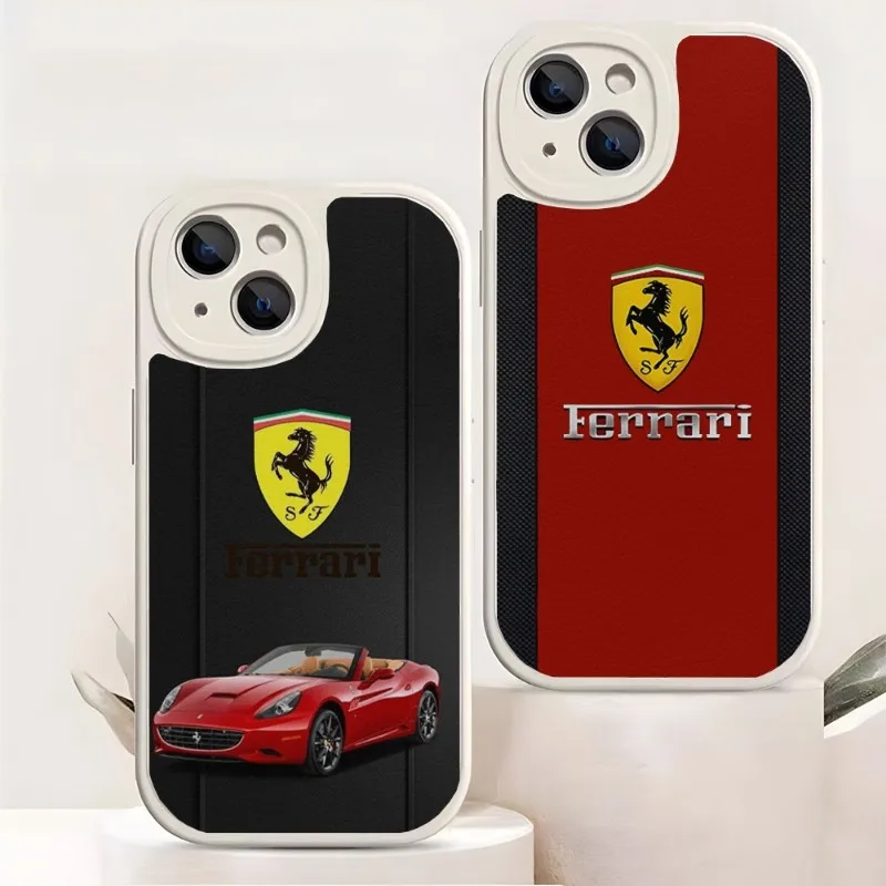 

Ferrari Luxury Car Phone Case Lambskin For Iphone 14 Pro Max 13 11 12 Mini Xr X Xs 7 8 Puls Se Luxury Mobile Cover