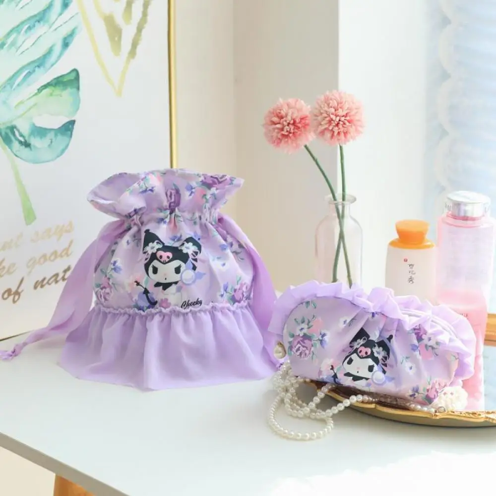 

Мультяшный аниме Kuromi My Melody лотос лист гриб кружевной японский вместительный чехол косметичка пакет для хранения рта