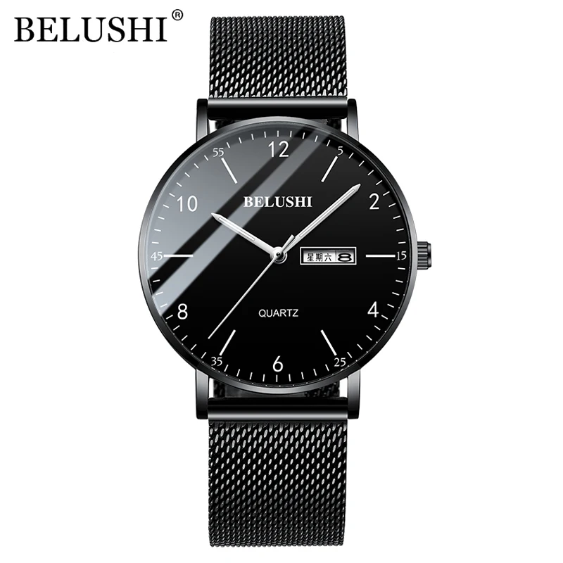 BELUSHI Watch Men Luxury Stainless Steel Business Quartz Watches Casual Waterproof Wristwatch rule human relogio masculino