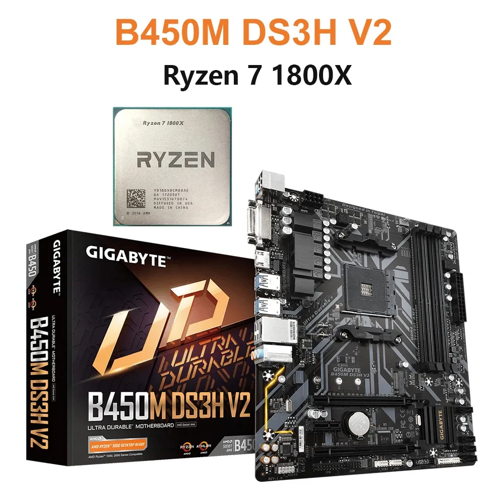 GA B450M DS3H V2 системная плата AMD Ryzen 7 1800X CPU Set поддержка DDR4 3200 МГц высокоскоростной M.2 SSD для игровых настольных ПК