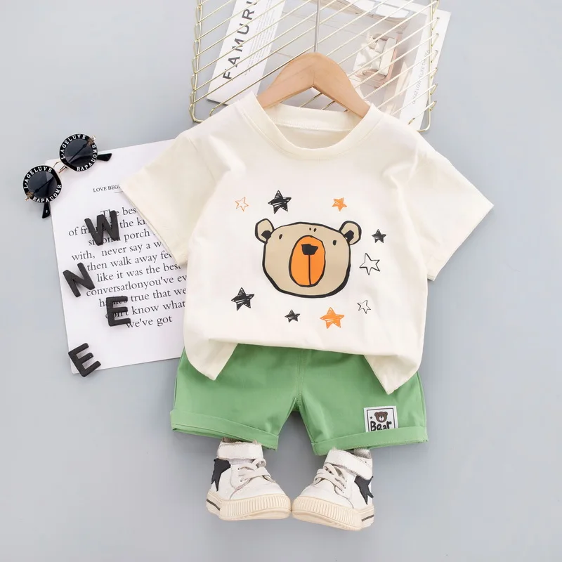

2022 Summer Baby Girls Boys Clothing Sets Toddler Infant Cartoon Bear T Shirt Shorts Cotton Children Outfits Kids Casual Clothes