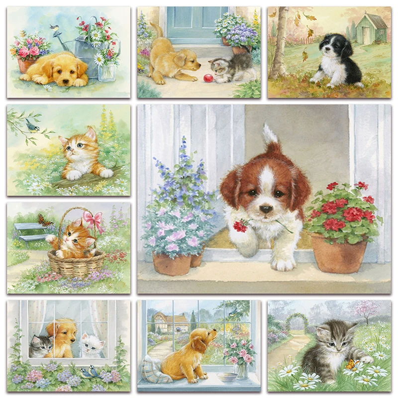 

New Full Diamond painting mosaic embroidery dog cat flower house kitten puppy basket vase christmas Cross stitch Home decor S001