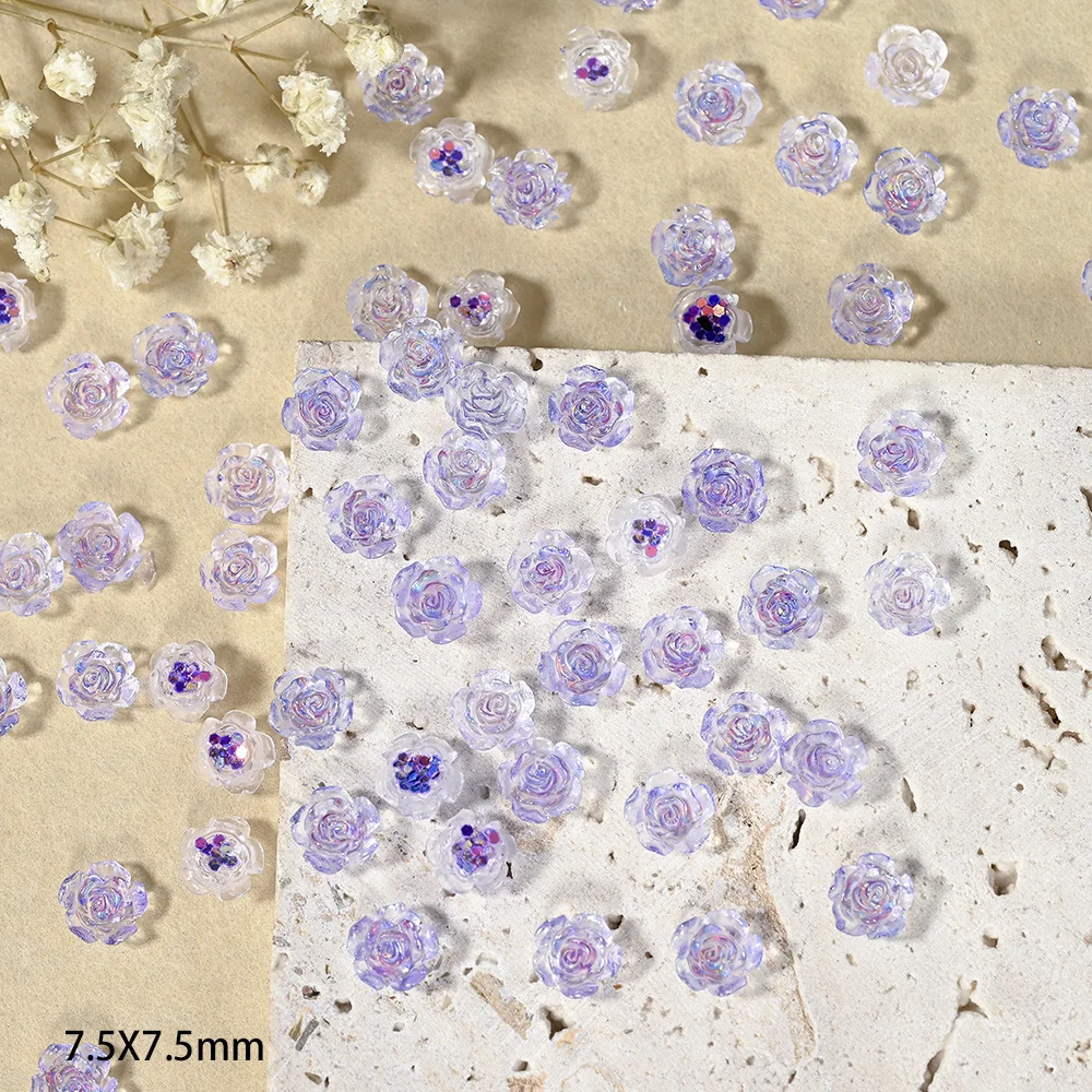 

100Pcs/Lot Aurora Camellia Rhinestone Nail Jewelry 3D Acrylic Resin Flowers Nail Charms Rose Manicure Accessories Nail Decor