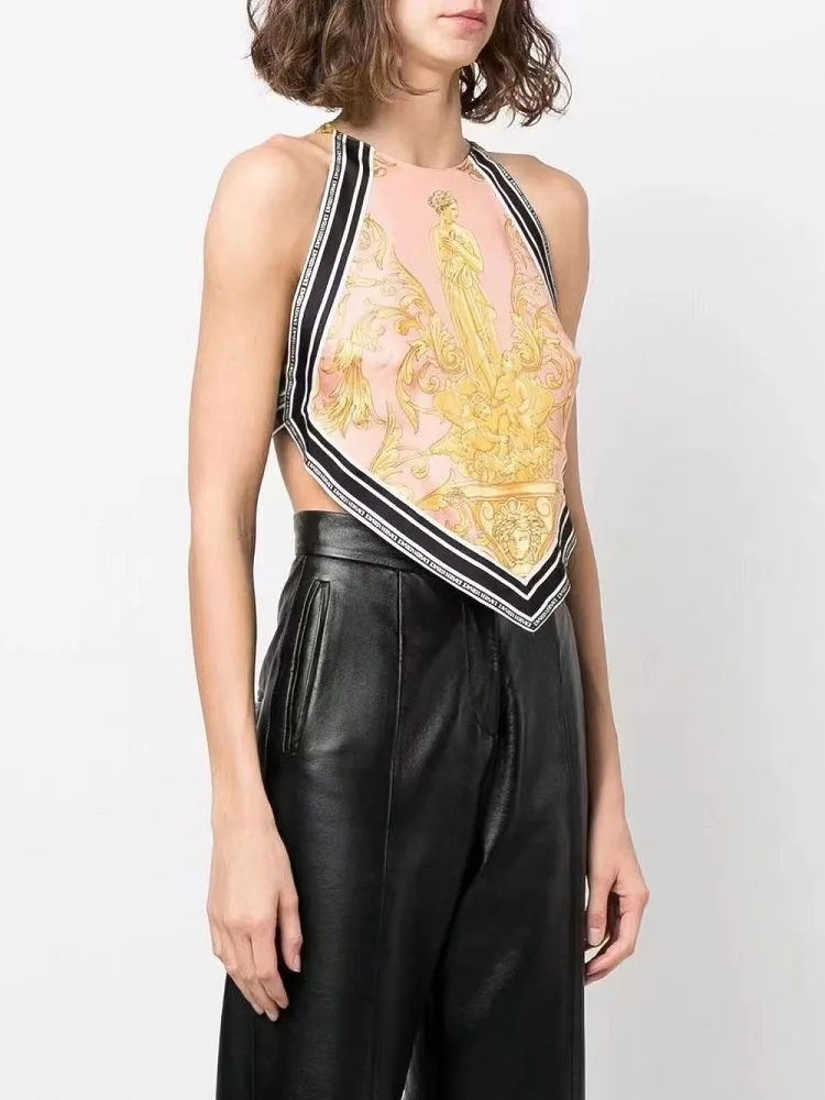 

summer 2022 women's satin 3d printing corsets women's tops vests new high quality fashion halter neck t-shirts y2k clothes traf