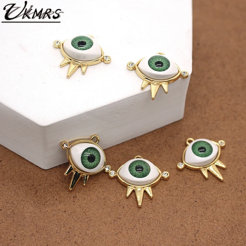 

UKMRS 10PCS 0.98in Alloy Zircon Crystal Turkish Devil's Eye Pendant DIY Making for Necklace Charms Earrings Bracelet Accessories