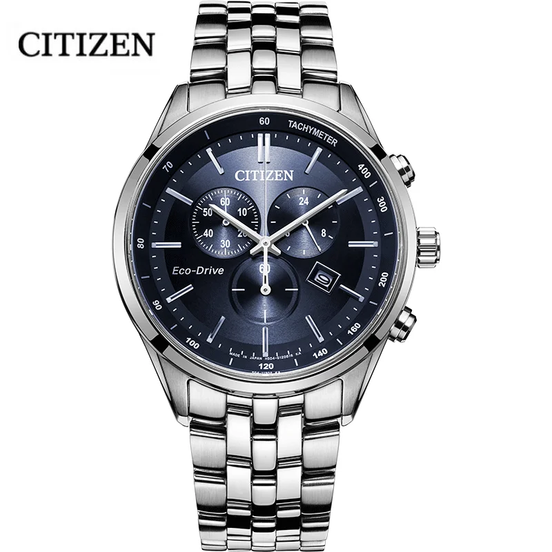 

Original Citizen Ecology-Drive Watch Men's Three-eye Chronograph Blue Plate Steel Belt Business Watch for men Water QuartzProof