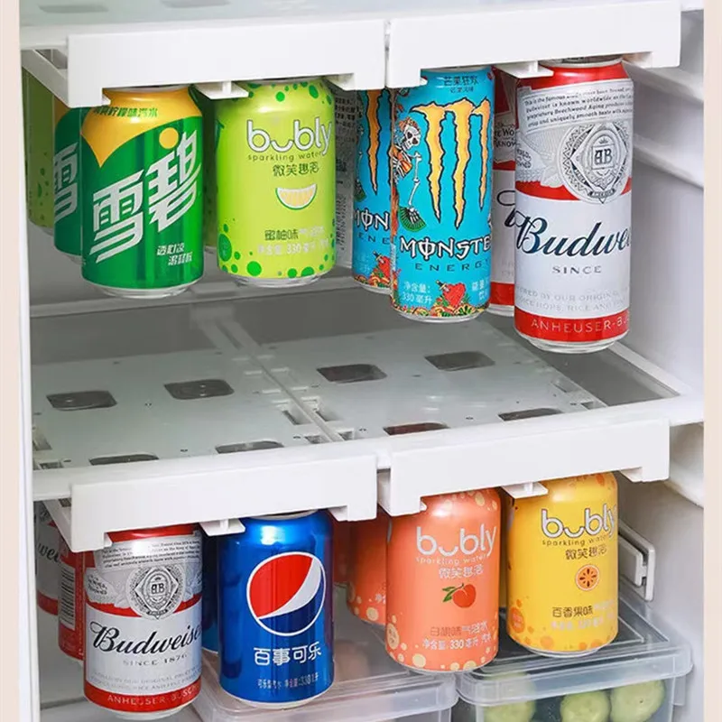 Refrigerator Organizer Can Dispenser Beer Soda Storage Rack Fridge Organizer Soda Can Beverage Bottle Holder Kitchen Organizer