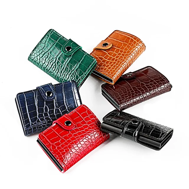 Crocodile Pattern PU Leather Card Holder for Men Women Metal Wallet RFID Smart Mini Business Credit Card Holder Cover 5