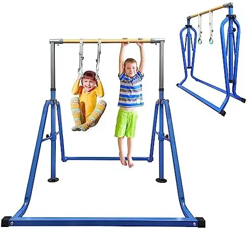 

for Kids with Rings Set, 7 Heights Adjustable Easy Folding Gymnastic Training Kids Monkey Horizontal Bars - Max Load 300LBS Inv